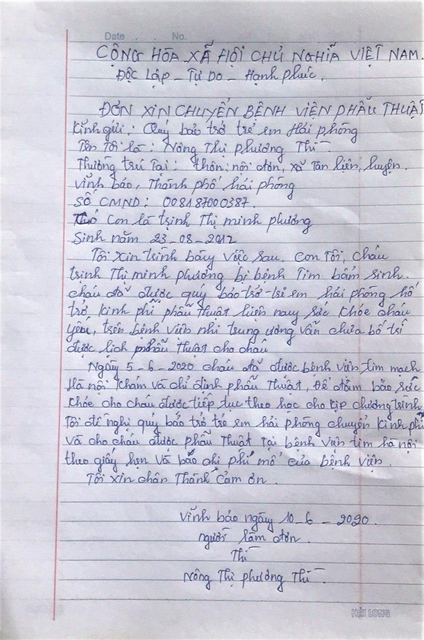 Đơn xin chuyển viện.