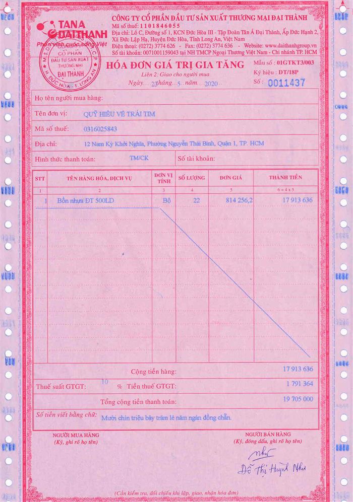 Hoá đơn bồn nước.